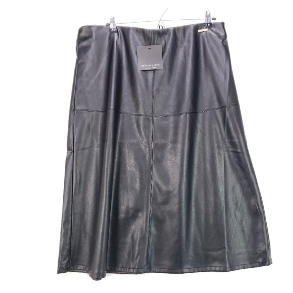 Marc New York Woman Cute Black Faux Leather Knee Length Straight Skirt Size XL